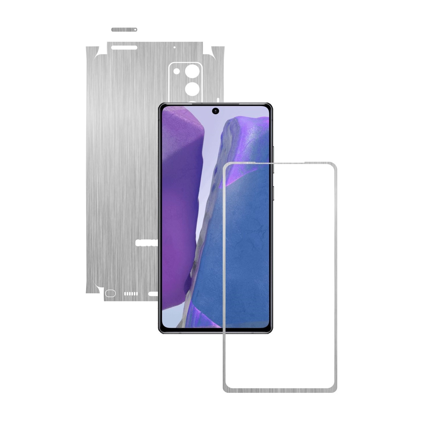 Folie Protectie Carbon Skinz pentru Samsung Galaxy Note 20 - Brushed Argintiu 360 Cut, Skin Adeziv Full Body Cover pentru Rama Ecran, Carcasa Spate si Laterale