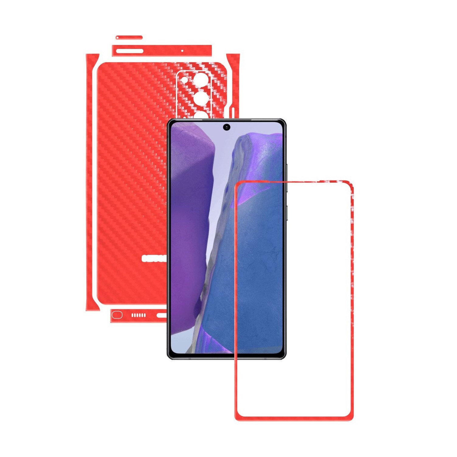 Folie Protectie Carbon Skinz pentru Samsung Galaxy Note 20 - Carbon Rosu Split Cut, Skin Adeziv Full Body Cover pentru Rama Ecran, Carcasa Spate si Laterale