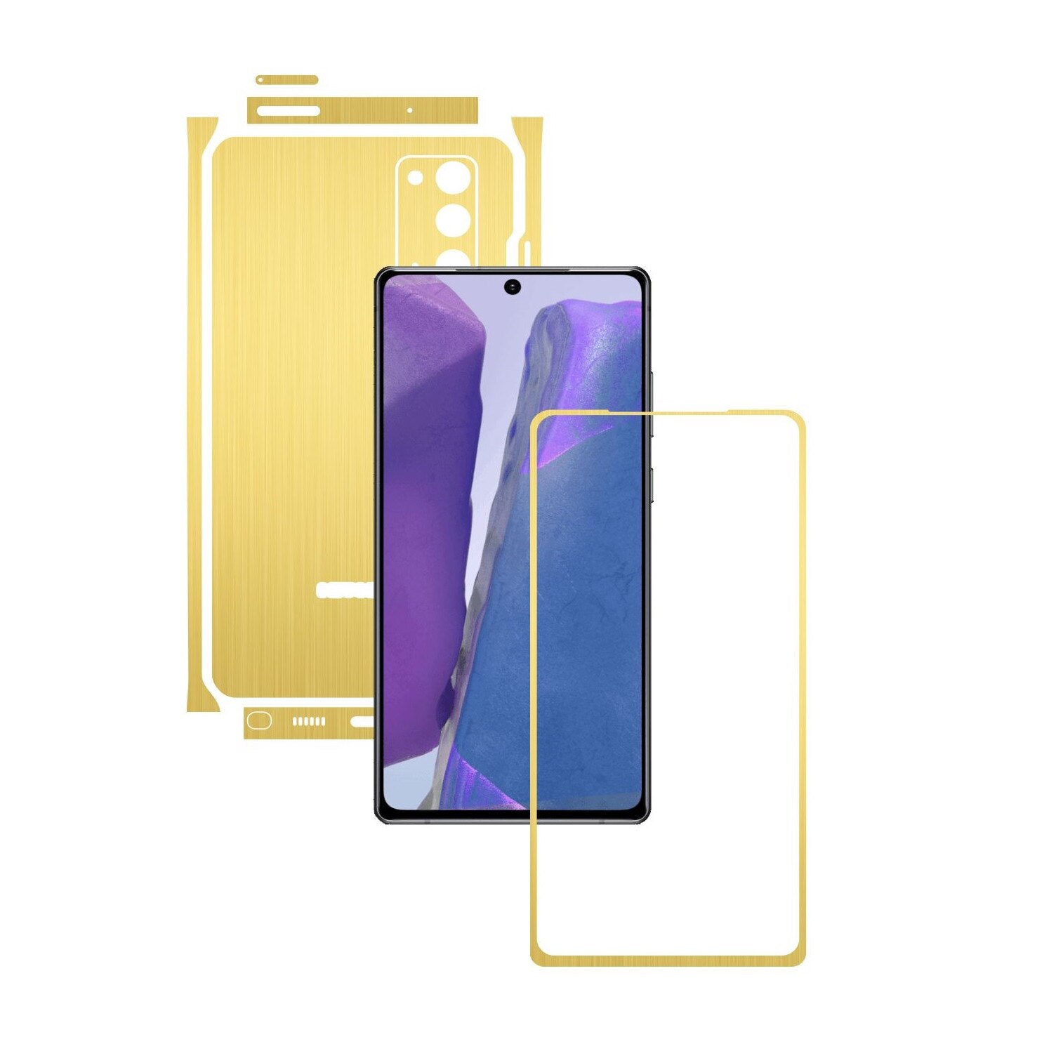 Folie Protectie Carbon Skinz pentru Samsung Galaxy Note 20 - Brushed Auriu Split Cut, Skin Adeziv Full Body Cover pentru Rama Ecran, Carcasa Spate si Laterale