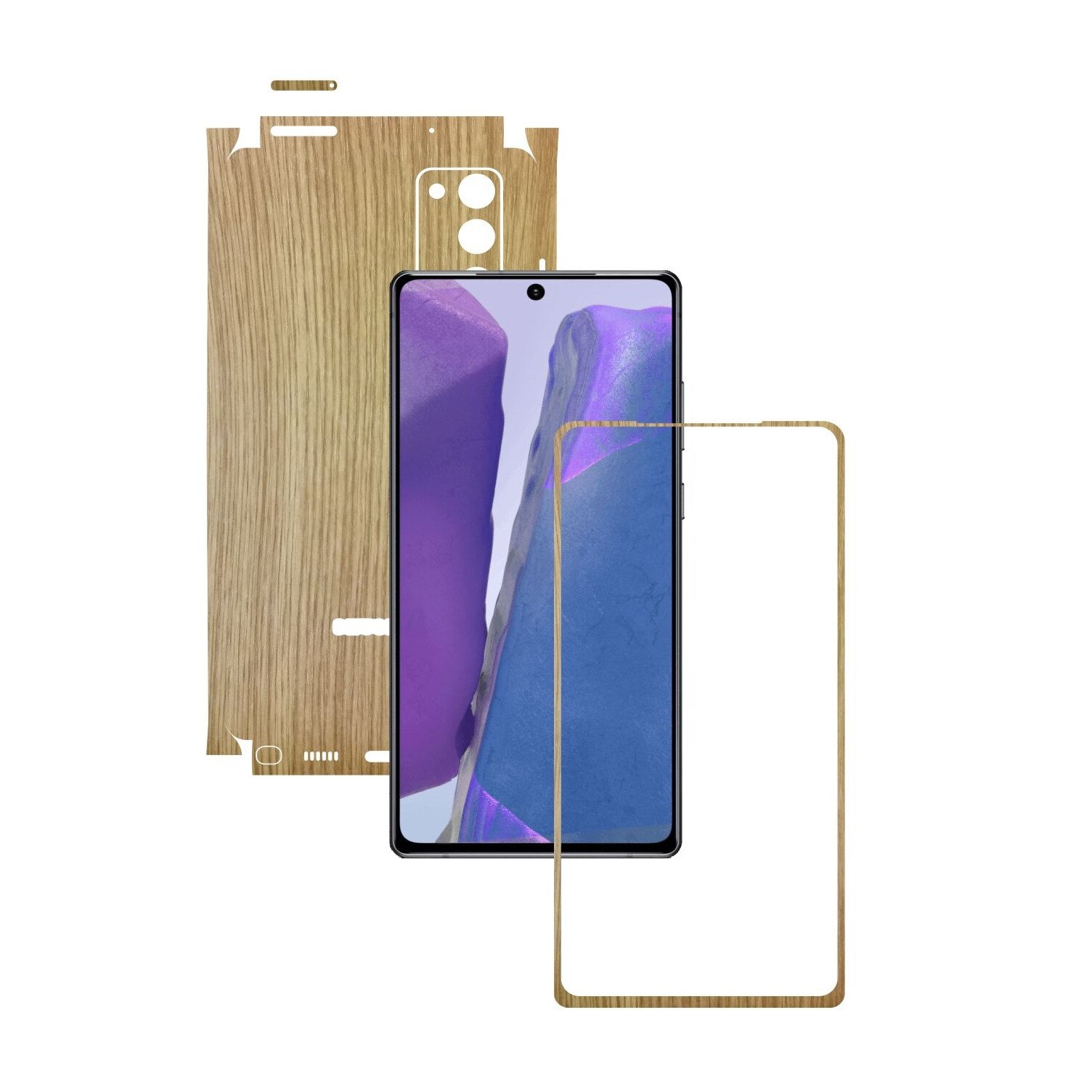 Folie Protectie Carbon Skinz pentru Samsung Galaxy Note 20 - Lemn Stejar 360 Cut, Skin Adeziv Full Body Cover pentru Rama Ecran, Carcasa Spate si Laterale