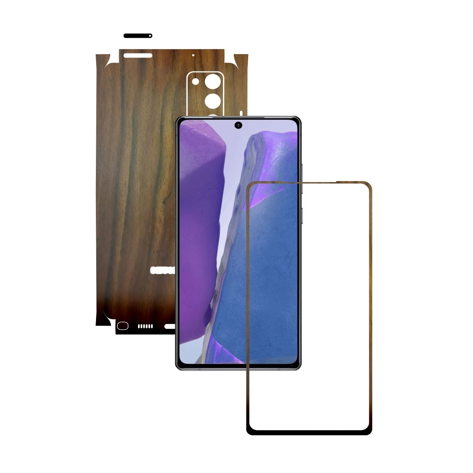 Folie Protectie Carbon Skinz pentru Samsung Galaxy Note 20 - Lemn Nuc 360 Cut, Skin Adeziv Full Body Cover pentru Rama Ecran, Carcasa Spate si Laterale