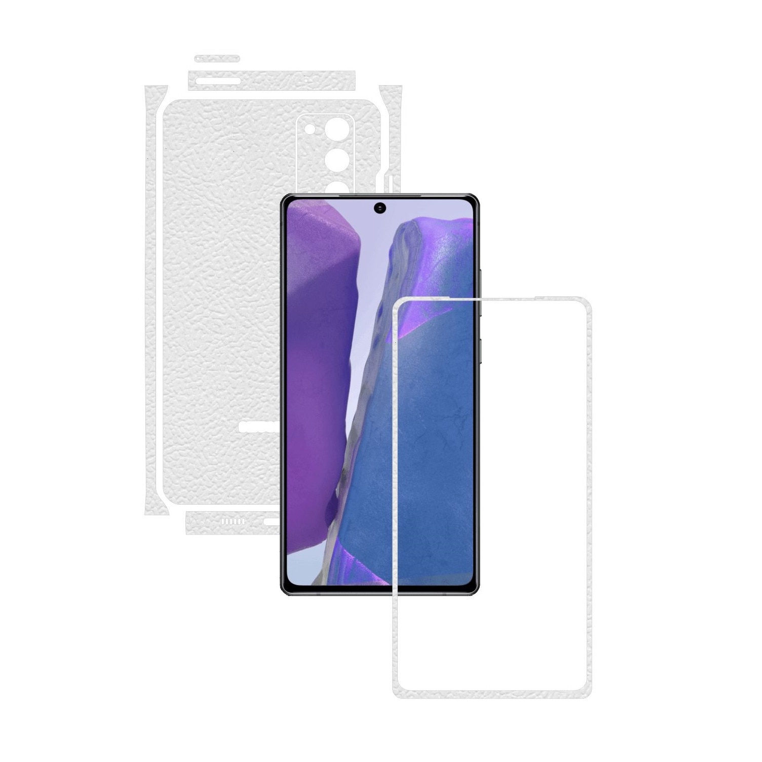 Folie Protectie Carbon Skinz pentru Samsung Galaxy Note 20 - Piele Alba Split Cut, Skin Adeziv Full Body Cover pentru Rama Ecran, Carcasa Spate si Laterale