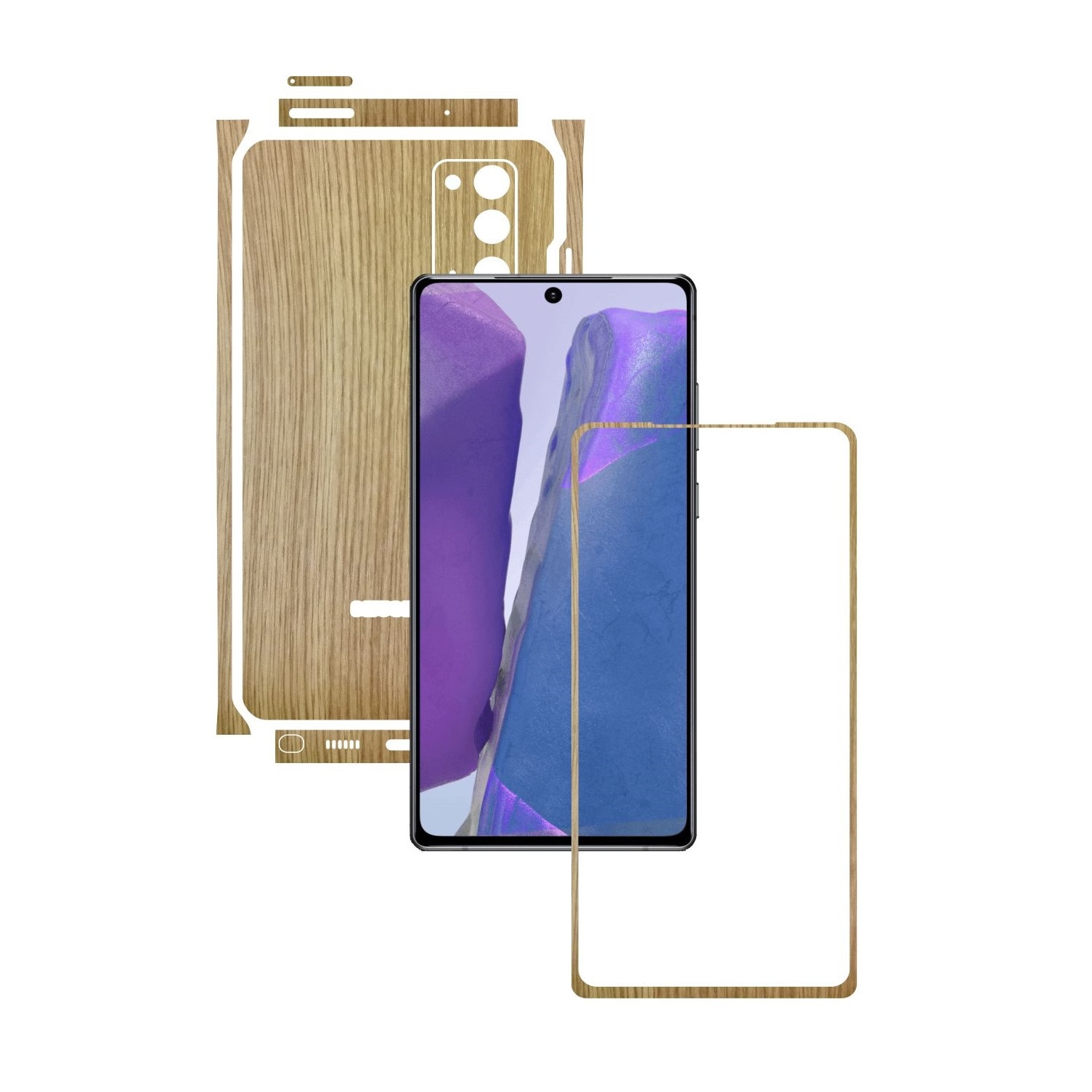 Folie Protectie Carbon Skinz pentru Samsung Galaxy Note 20 - Lemn Stejar Split Cut, Skin Adeziv Full Body Cover pentru Rama Ecran, Carcasa Spate si Laterale