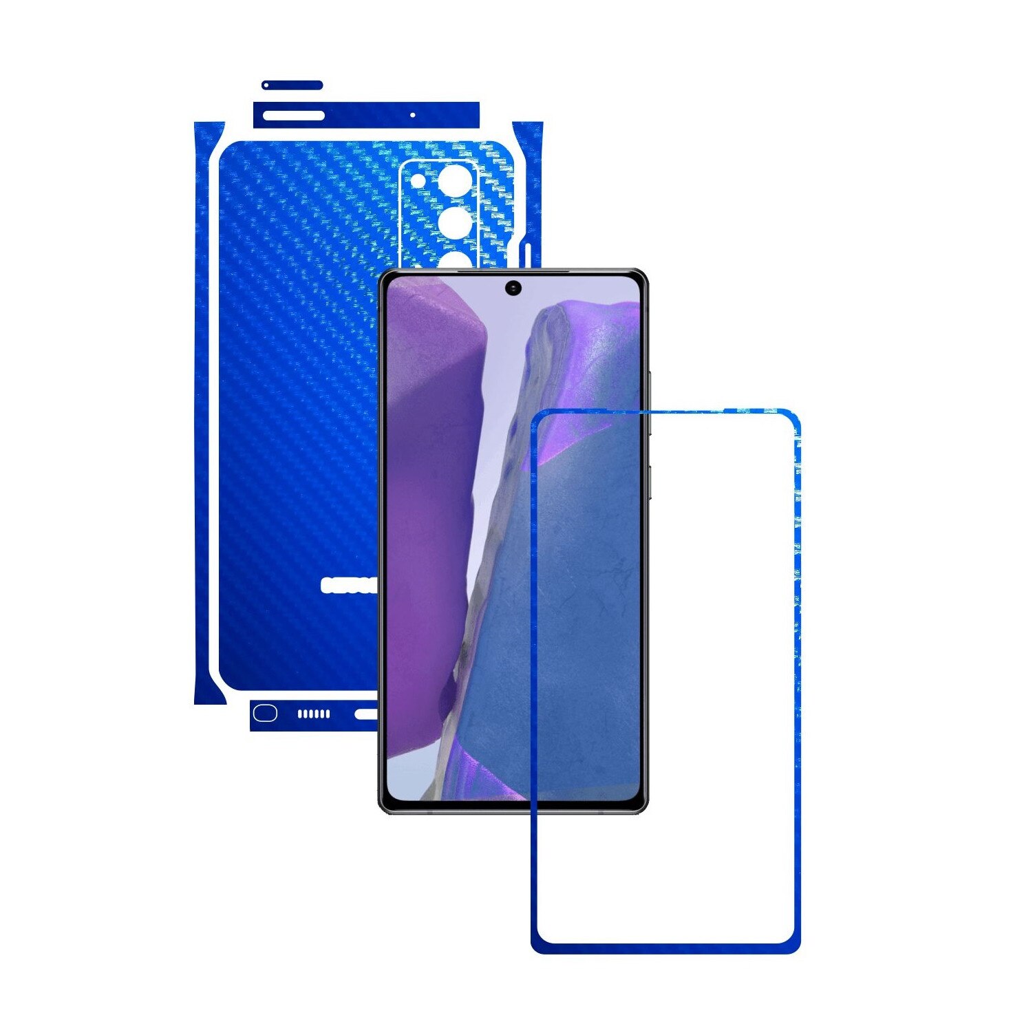 Folie Protectie Carbon Skinz pentru Samsung Galaxy Note 20 - Carbon Albastru Split Cut, Skin Adeziv Full Body Cover pentru Rama Ecran, Carcasa Spate si Laterale