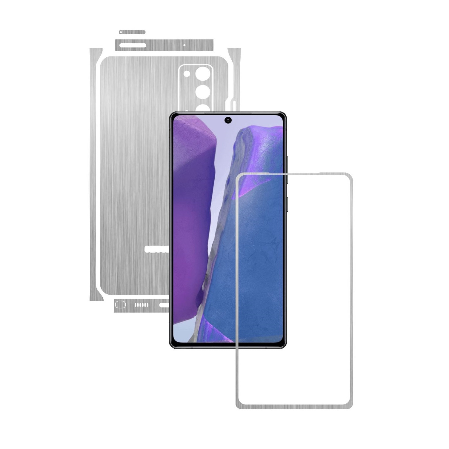 Folie Protectie Carbon Skinz pentru Samsung Galaxy Note 20 - Brushed Argintiu Split Cut, Skin Adeziv Full Body Cover pentru Rama Ecran, Carcasa Spate si Laterale