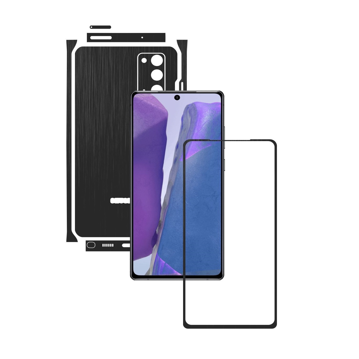 Folie Protectie Carbon Skinz pentru Samsung Galaxy Note 20 - Brushed Negru Split Cut, Skin Adeziv Full Body Cover pentru Rama Ecran, Carcasa Spate si Laterale