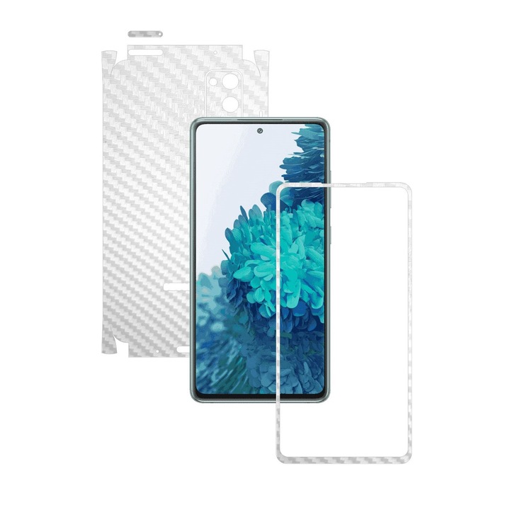 Folie Protectie Carbon Skinz pentru Samsung Galaxy S20 FE - Carbon Alb 360 Cut, Skin Adeziv Full Body Cover pentru Rama Ecran, Carcasa Spate si Laterale