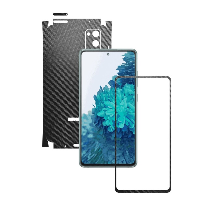 Folie Protectie Carbon Skinz pentru Samsung Galaxy S20 FE - Carbon Negru 360 Cut, Skin Adeziv Full Body Cover pentru Rama Ecran, Carcasa Spate si Laterale