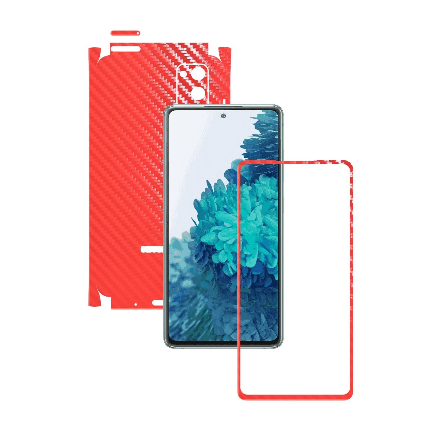 Folie Protectie Carbon Skinz pentru Samsung Galaxy S20 FE - Carbon Rosu 360 Cut, Skin Adeziv Full Body Cover pentru Rama Ecran, Carcasa Spate si Laterale