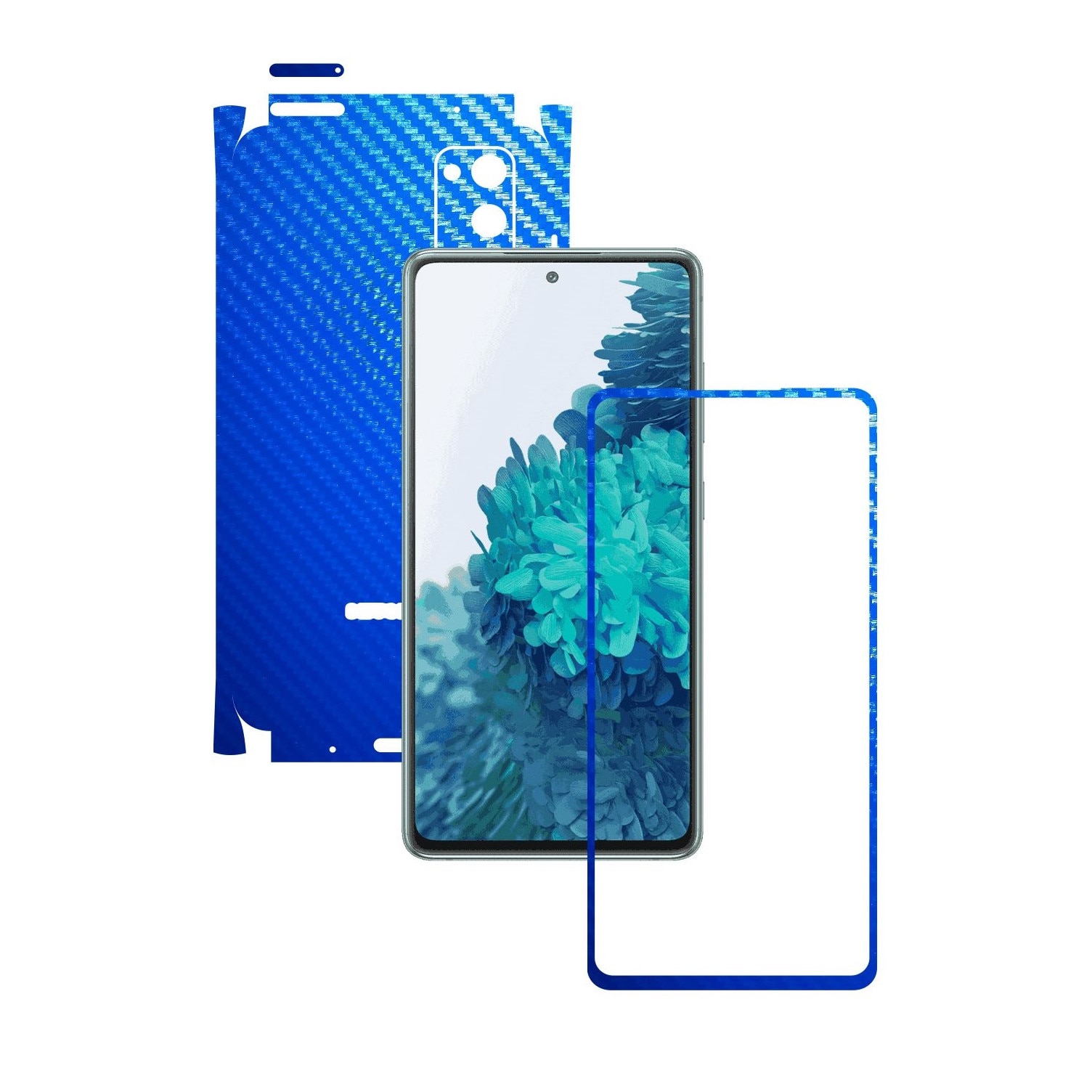 Folie Protectie Carbon Skinz pentru Samsung Galaxy S20 FE - Carbon Albastru 360 Cut, Skin Adeziv Full Body Cover pentru Rama Ecran, Carcasa Spate si Laterale