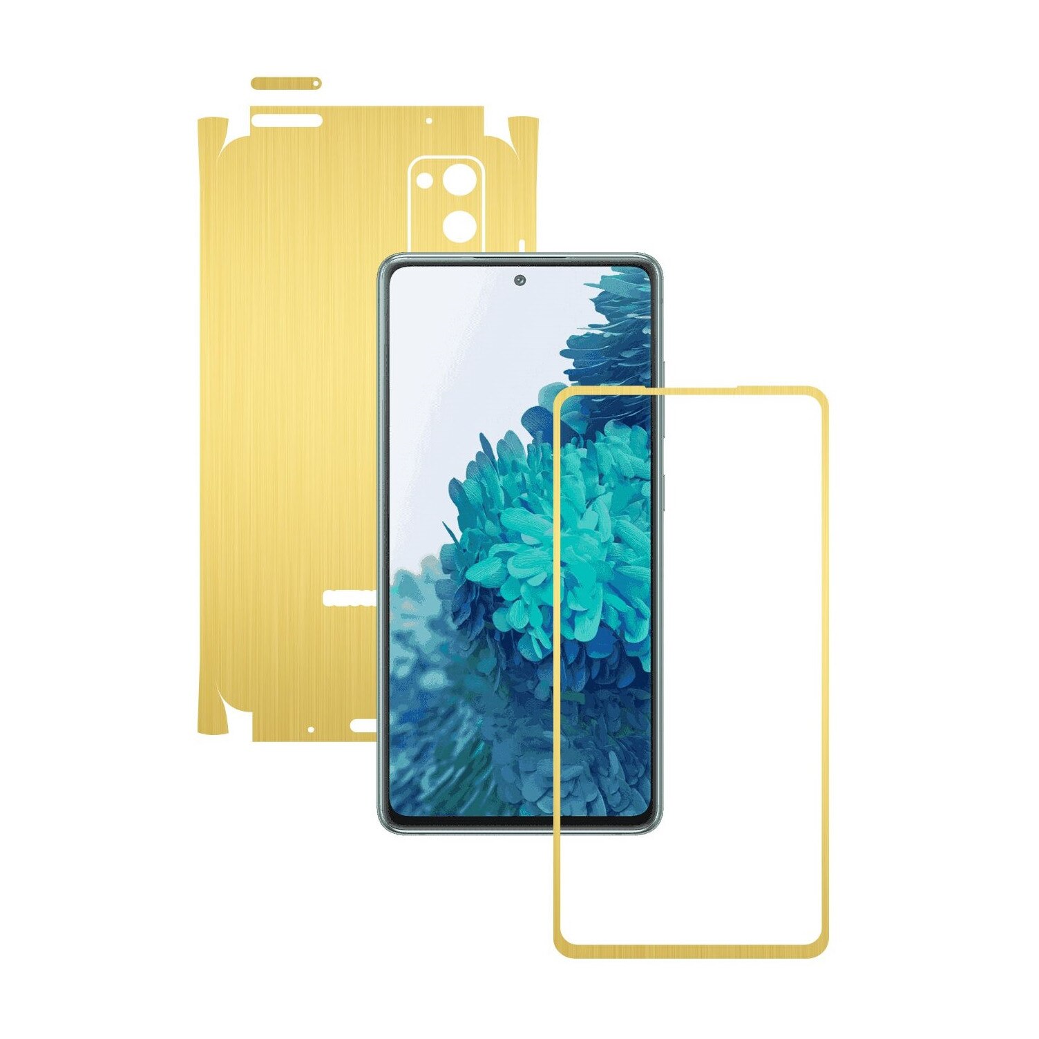 Folie Protectie Carbon Skinz pentru Samsung Galaxy S20 FE - Brushed Auriu 360 Cut, Skin Adeziv Full Body Cover pentru Rama Ecran, Carcasa Spate si Laterale