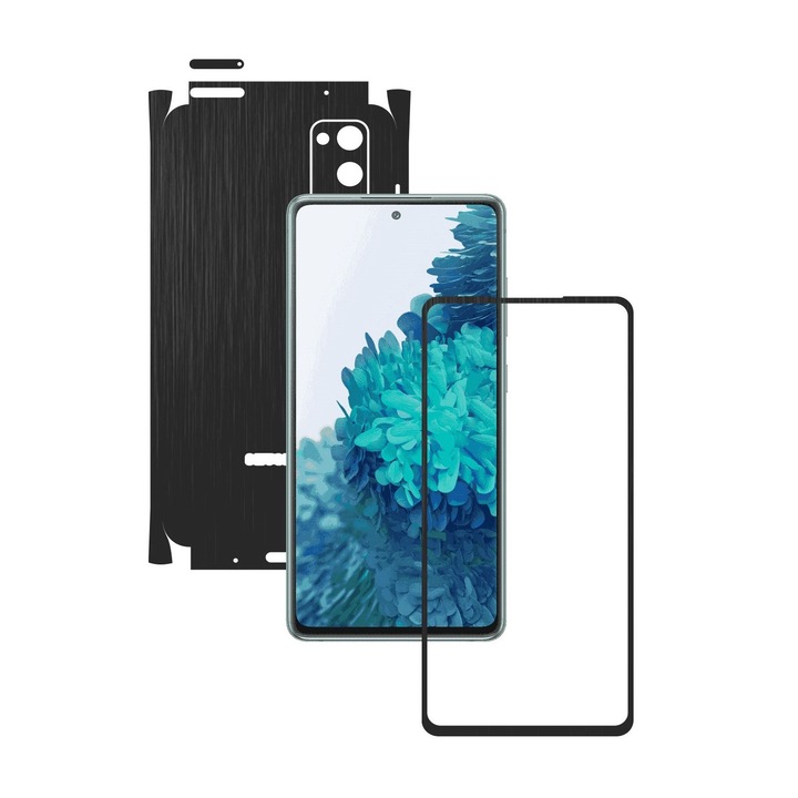 Folie Protectie Carbon Skinz pentru Samsung Galaxy S20 FE - Brushed Negru 360 Cut, Skin Adeziv Full Body Cover pentru Rama Ecran, Carcasa Spate si Laterale