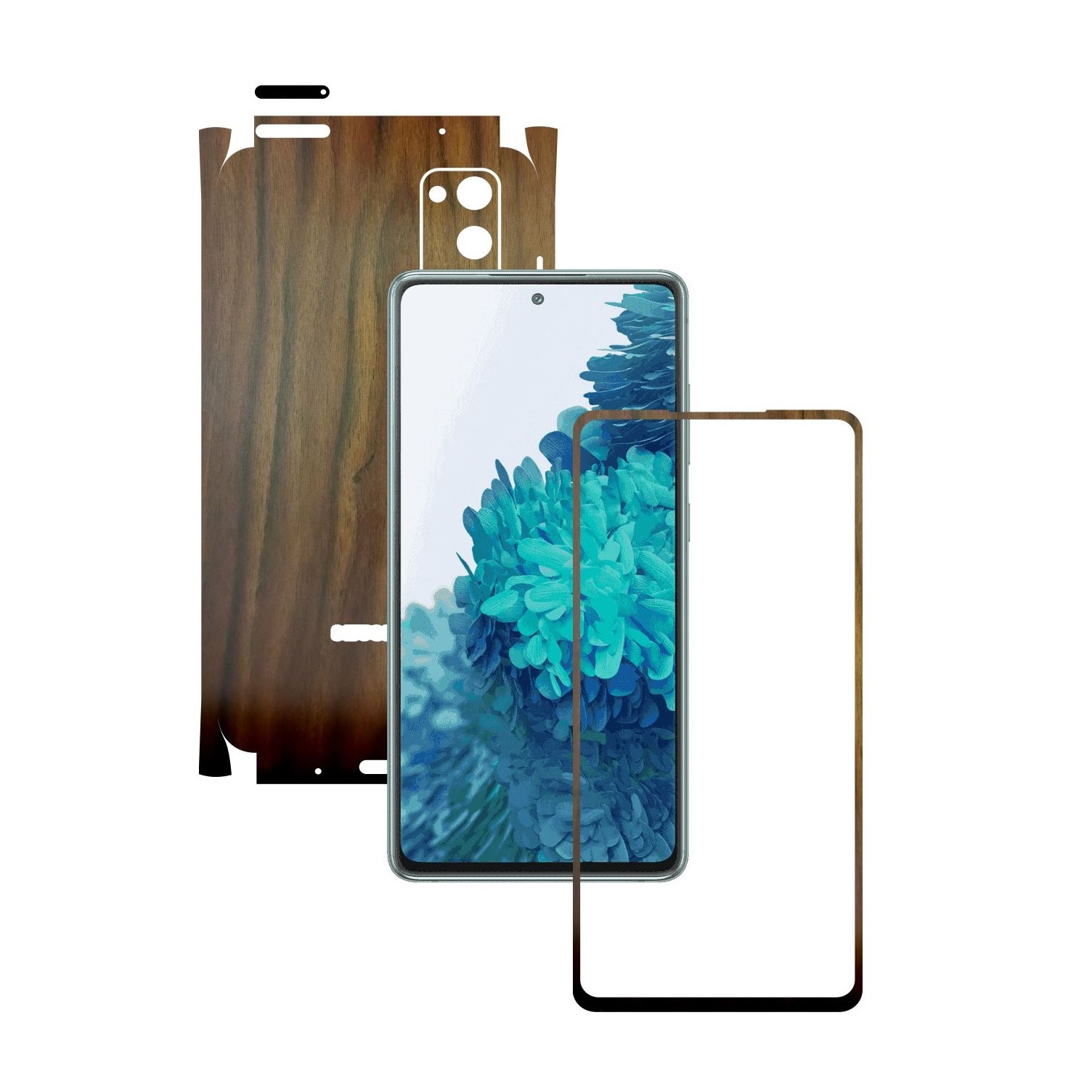 Folie Protectie Carbon Skinz pentru Samsung Galaxy S20 FE - Lemn Nuc 360 Cut, Skin Adeziv Full Body Cover pentru Rama Ecran, Carcasa Spate si Laterale