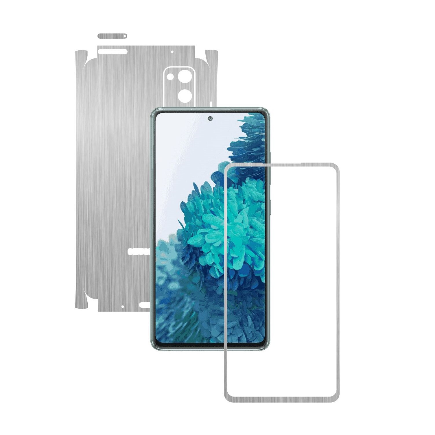 Folie Protectie Carbon Skinz pentru Samsung Galaxy S20 FE - Brushed Argintiu 360 Cut, Skin Adeziv Full Body Cover pentru Rama Ecran, Carcasa Spate si Laterale
