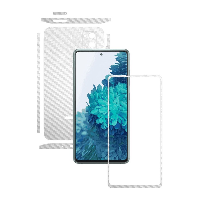 Folie Protectie Carbon Skinz pentru Samsung Galaxy S20 FE - Carbon Alb Split Cut, Skin Adeziv Full Body Cover pentru Rama Ecran, Carcasa Spate si Laterale