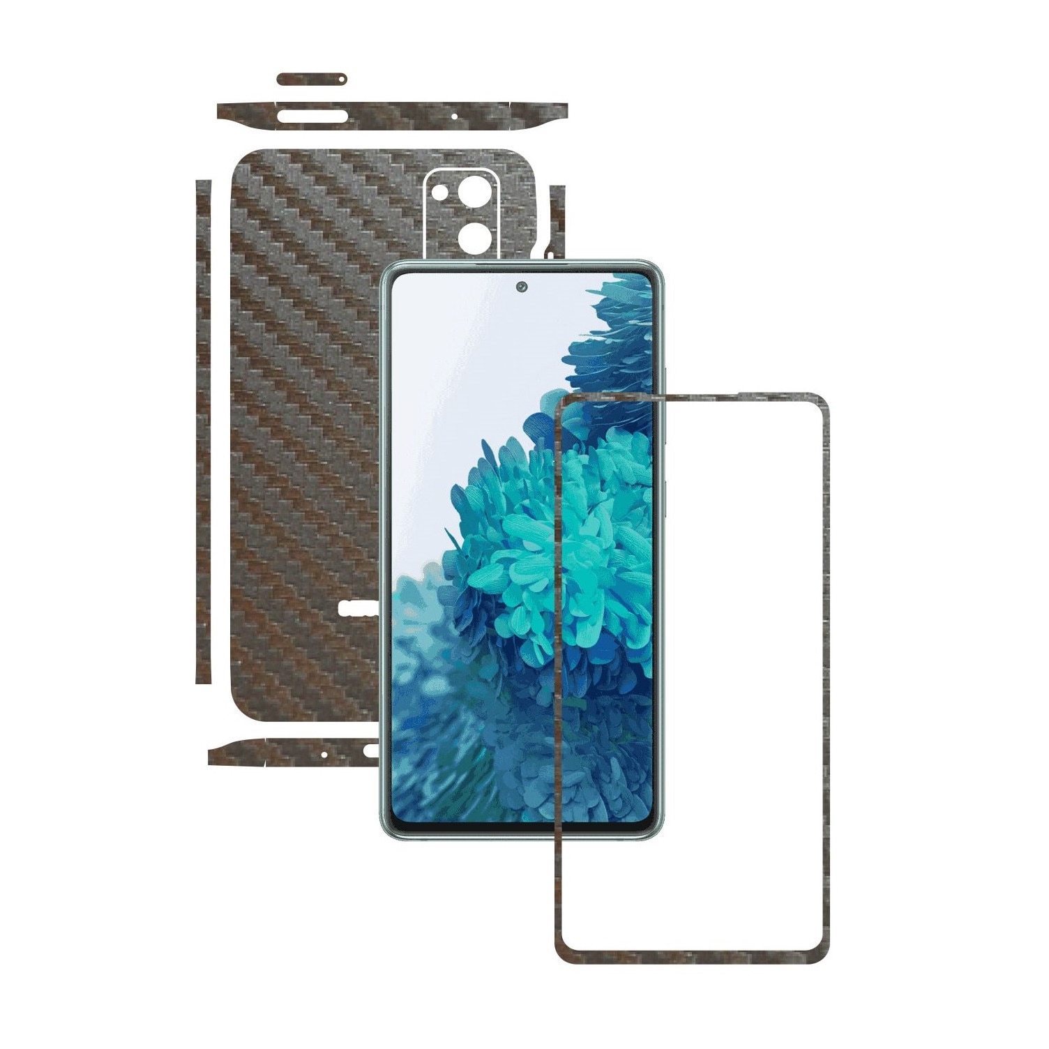 Folie Protectie Carbon Skinz pentru Samsung Galaxy S20 FE - Carbon Gri Argintiu Split Cut, Skin Adeziv Full Body Cover pentru Rama Ecran, Carcasa Spate si Laterale