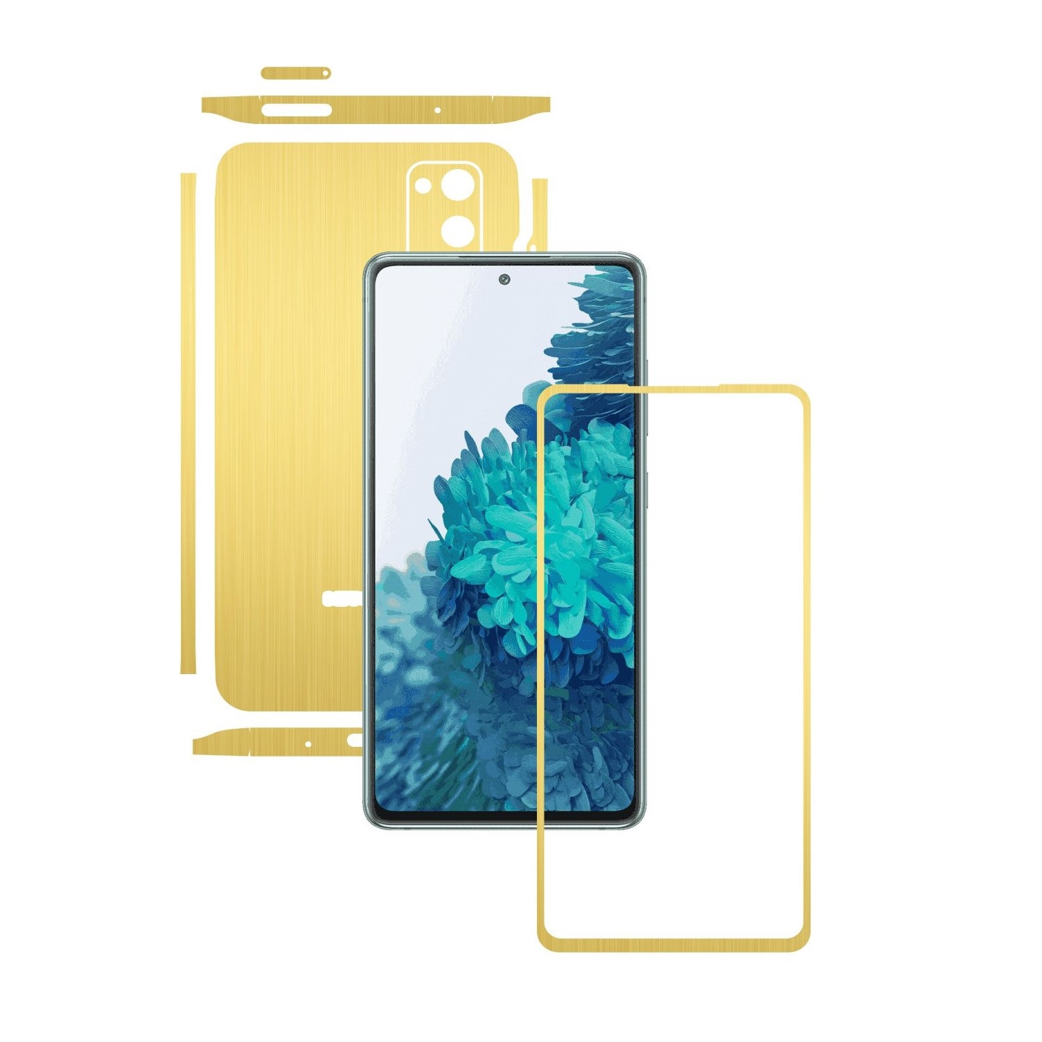 Folie Protectie Carbon Skinz pentru Samsung Galaxy S20 FE - Brushed Auriu Split Cut, Skin Adeziv Full Body Cover pentru Rama Ecran, Carcasa Spate si Laterale