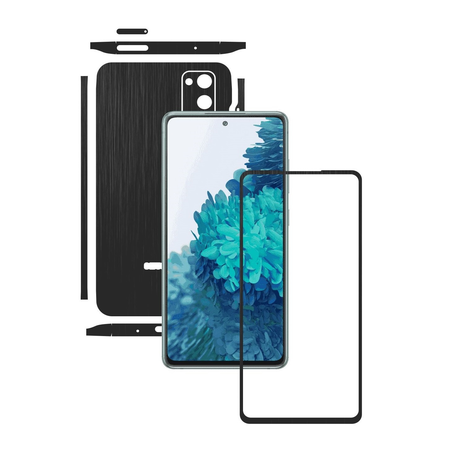 Folie Protectie Carbon Skinz pentru Samsung Galaxy S20 FE - Brushed Negru Split Cut, Skin Adeziv Full Body Cover pentru Rama Ecran, Carcasa Spate si Laterale