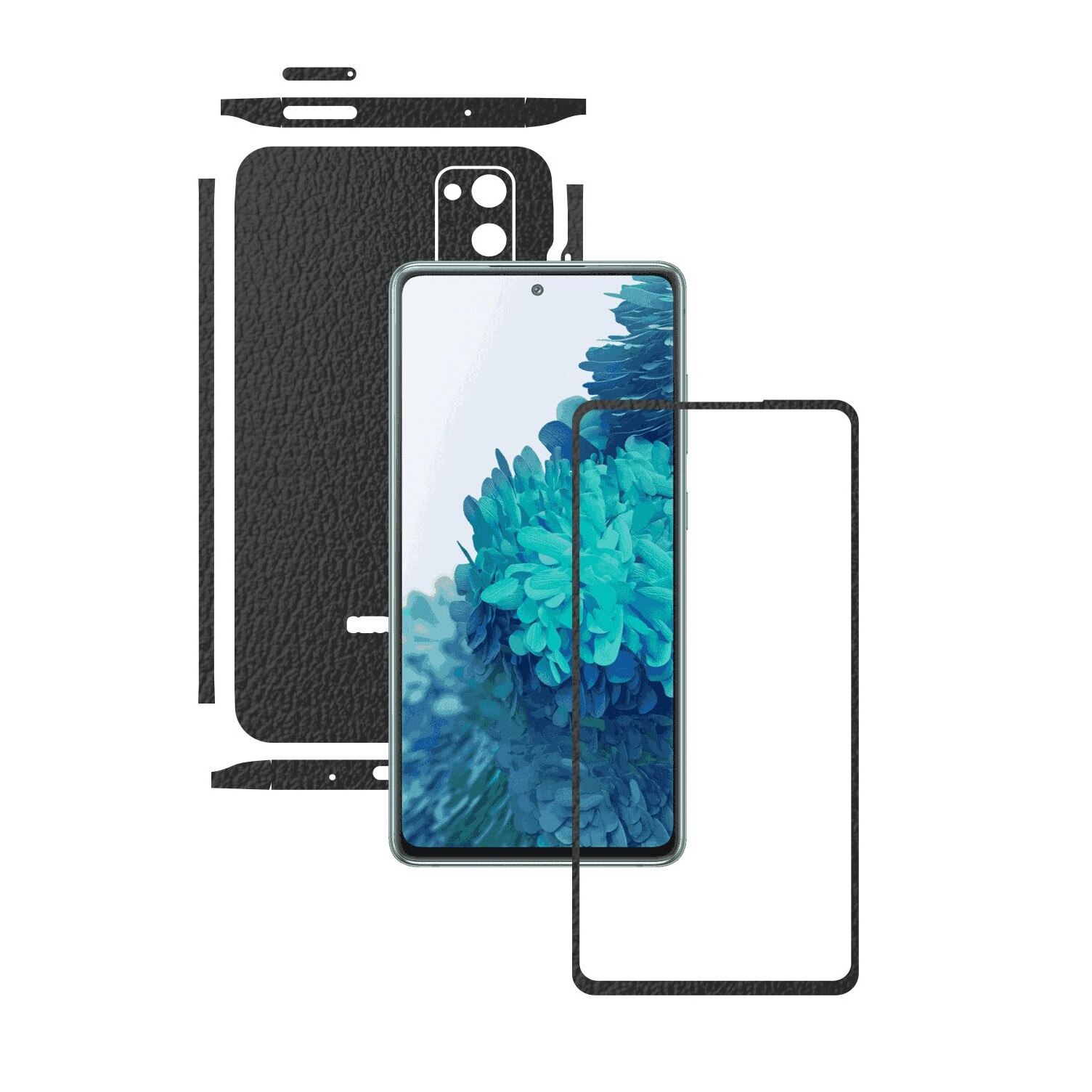 Folie Protectie Carbon Skinz pentru Samsung Galaxy S20 FE - Piele Neagra Split Cut, Skin Adeziv Full Body Cover pentru Rama Ecran, Carcasa Spate si Laterale