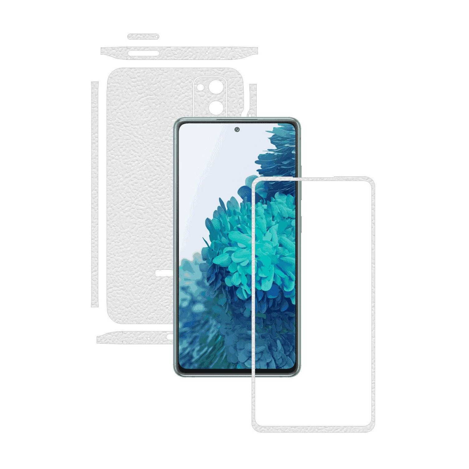 Folie Protectie Carbon Skinz pentru Samsung Galaxy S20 FE - Piele Alba Split Cut, Skin Adeziv Full Body Cover pentru Rama Ecran, Carcasa Spate si Laterale