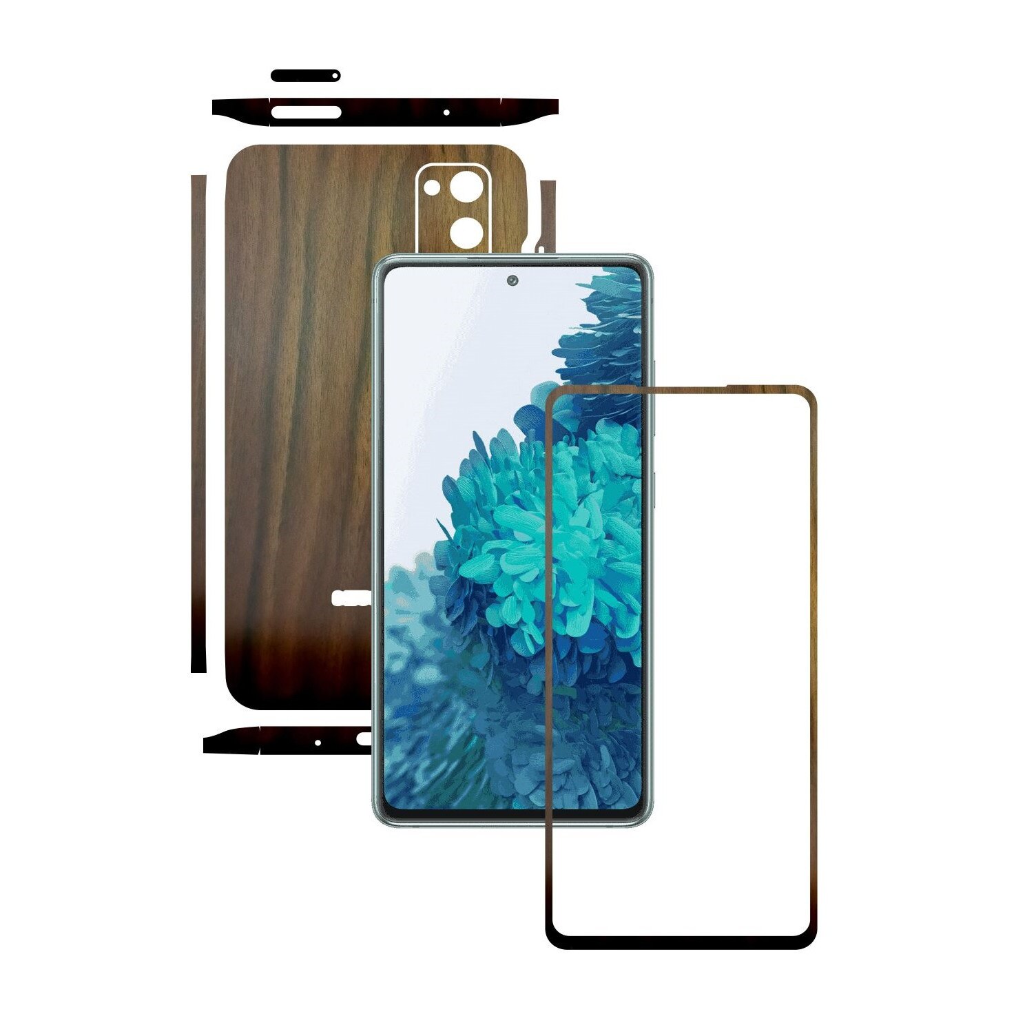 Folie Protectie Carbon Skinz pentru Samsung Galaxy S20 FE - Lemn Nuc Split Cut, Skin Adeziv Full Body Cover pentru Rama Ecran, Carcasa Spate si Laterale