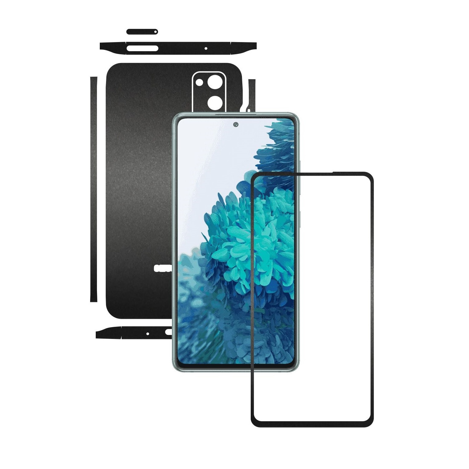Folie Protectie Carbon Skinz pentru Samsung Galaxy S20 FE - Negru Mat Split Cut, Skin Adeziv Full Body Cover pentru Rama Ecran, Carcasa Spate si Laterale