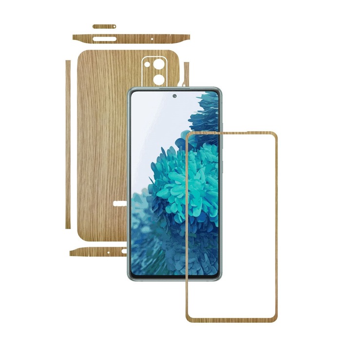 Folie Protectie Carbon Skinz pentru Samsung Galaxy S20 FE - Lemn Stejar Split Cut, Skin Adeziv Full Body Cover pentru Rama Ecran, Carcasa Spate si Laterale