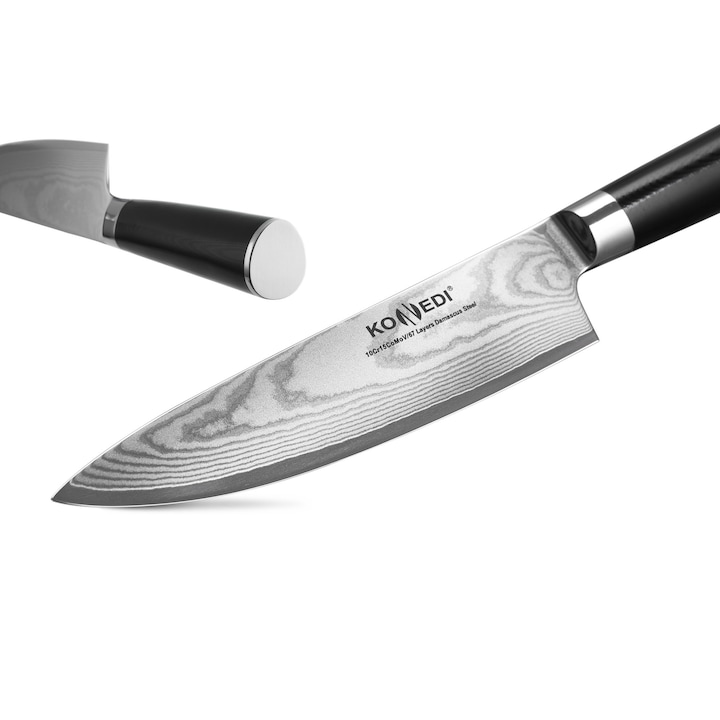 Naimeed D3368 Konedi japán kés, damaszkuszi acél, 67 réteg, penge 20 cm, fekete szín