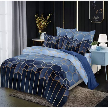 Lenjerie de pat dublu, bumbac finet premium, 6 piese, 2 persoane, Geometric blue Lenjerie de pat dublu, bumbac finet premium, 6 piese, 2 persoane, Geometric blue