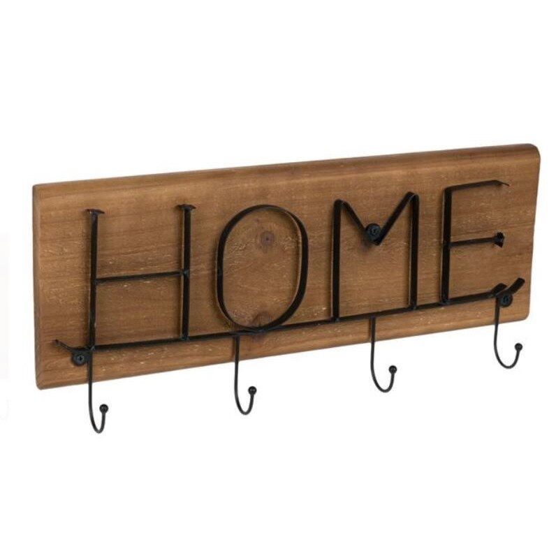 Cuier din lemn cu 4 carlige metalice, 49x17,5 cm