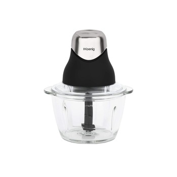 Mini tocator electric, H.Koenig, LEO8, bol din sticla gradata 1L, 320W, capacitate tocare 500ml, usor de folosit si transportat, capac de depozitare, negru Mini tocator electric, H.Koenig, LEO8, bol din sticla gradata 1L, 320W, capacitate tocare 500ml, usor de folosit si transportat, capac de depozitare, negru
