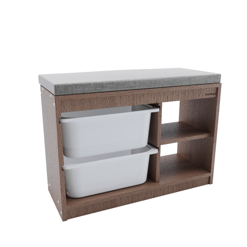 Bancheta din lemn, cu 2 sertare din plastic si 2 rafturi, 43 x 25 x 66.50 cm, bienWood BIE4000