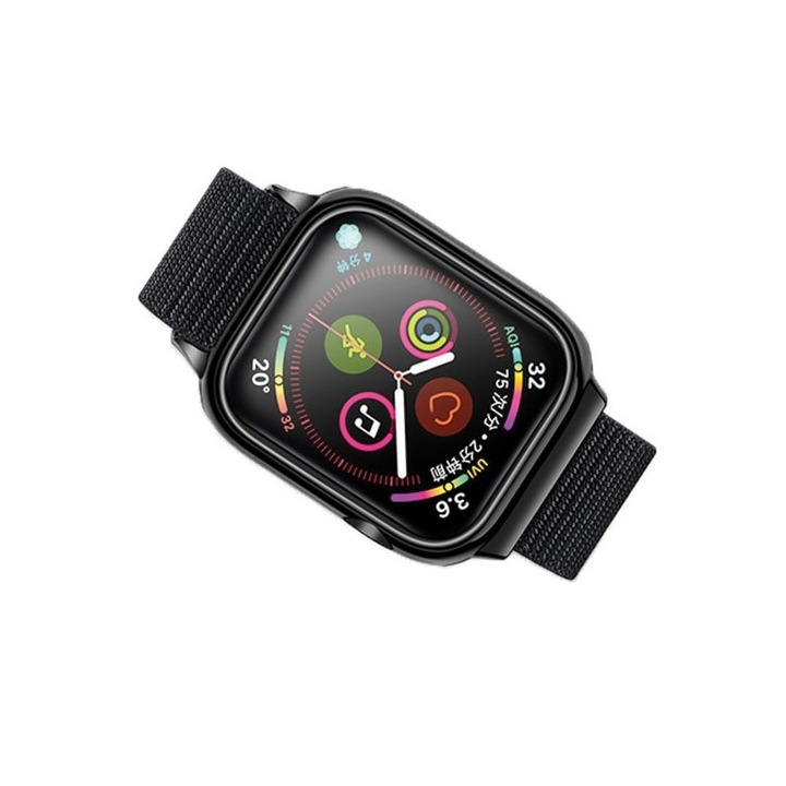 Curea Apple Watch Usams Nylon Cu Cadru Compatibila Cu Apple Watch 4 / 5 / 6 / Se (44mm), Negru