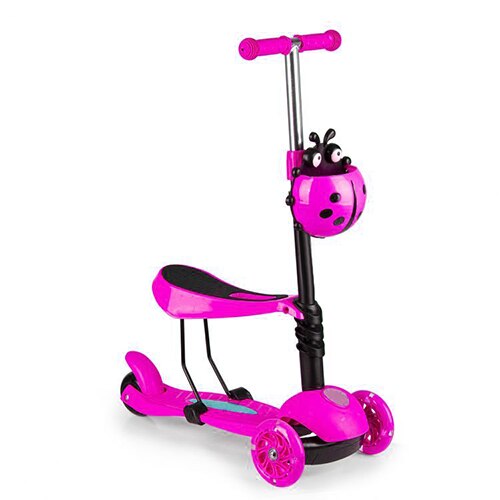 Trotineta 3 in 1 pentru copii, Zola®, roz, model amuzant, rotii