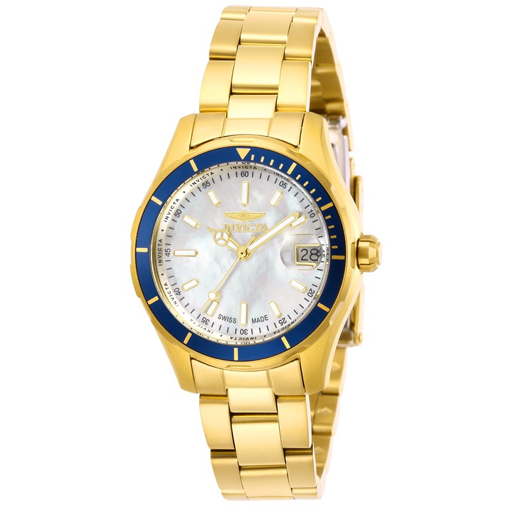 Ceas dama INVICTA Pro Diver 28646, quartz, swiss made, otel inoxidabil auriu, 100 m