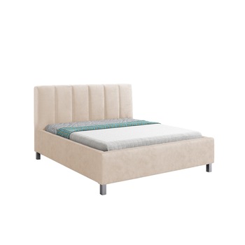 Pat tapitat Gray crem, MobAmbient, cu tablie inalta, somiera metalica rabatabila, lada de depozitare, pentru saltea 160 x 200 cm Pat tapitat Gray crem, MobAmbient, cu tablie inalta, somiera metalica rabatabila, lada de depozitare, pentru saltea 160 x 200 cm