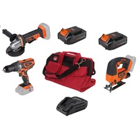 kit 3 scule electrice pe acumulator masina de gaurit si insurubat cu percutie polizor unghiular fierastrau tip pendular 2 acumulatori li-ion 2 ah incarcator tip fast charge si geanta transport scule evotools imagen 40_0_
0