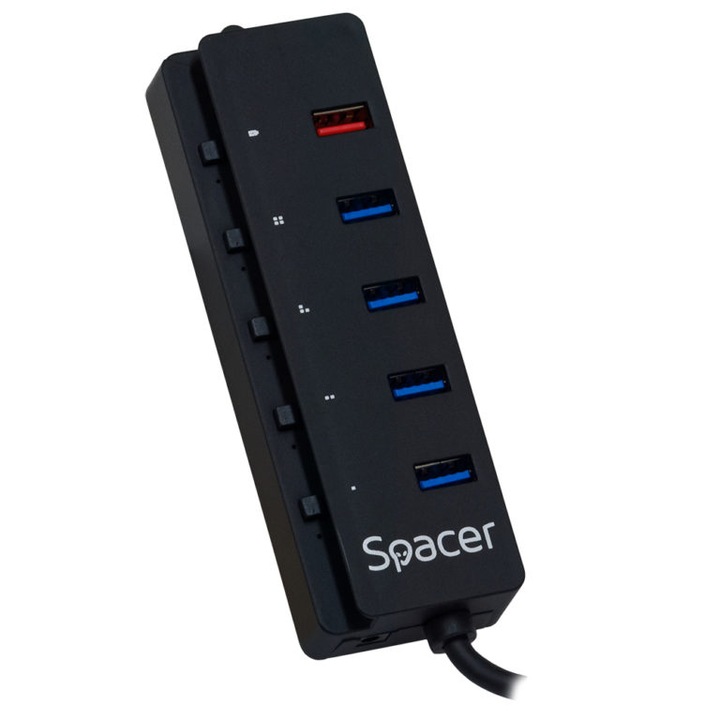 HUB USB SPACER SPH-4USB30-1QC, 4 порта USB 3.0, Quick Charge, Черен