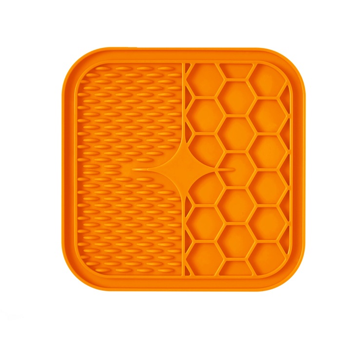 Covoras hranire lick mat Oktane® pentru caini si pisici dozare alimentatie animale de companie calmant ameliorarea anxietatii reduce plictiseala imbunatateste respiratia 15x15x1cm orange