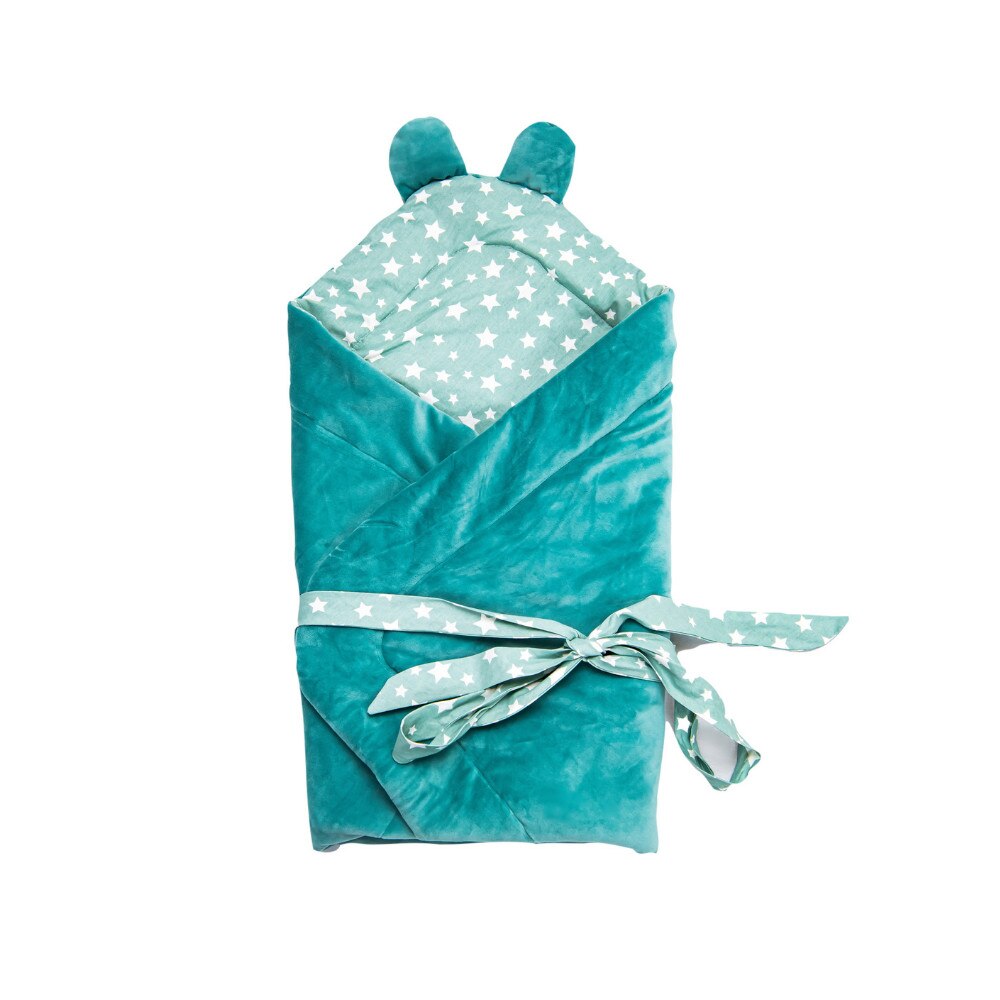 Paturica de infasat multifunctionala cu urechiuse, BABYEN, bumbac, turquoise, 80 x 80 cm