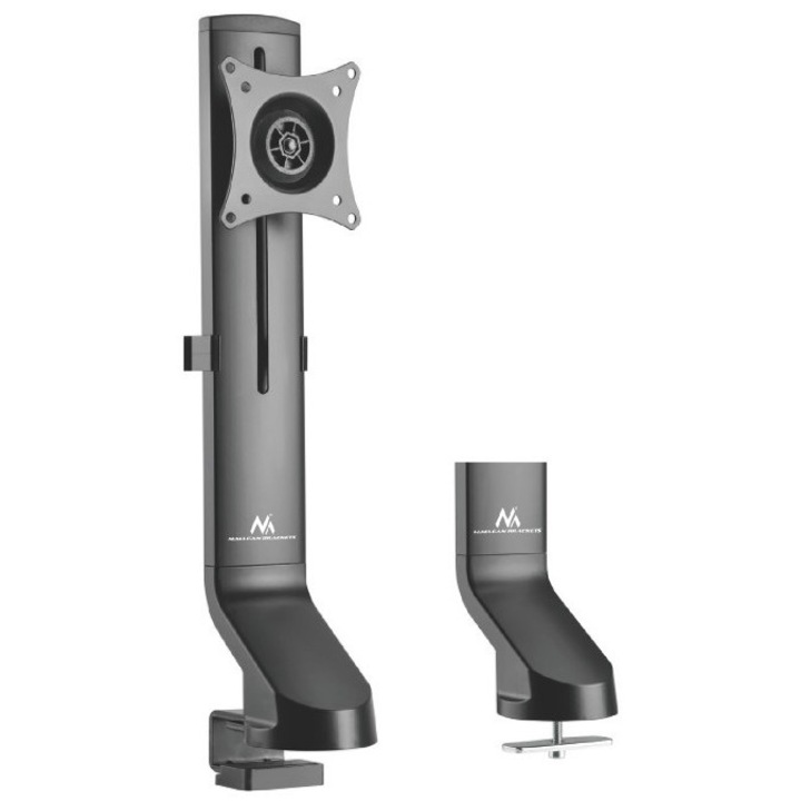 Suport monitor birou Maclean MC-853, 17-32 inch, LED LCD OLED, max 8 kg, VESA 100x100, reglabil in inclinare +10°/-10°, rotatie ±180°, aluminiu negru, cablu organizat, montaj usor