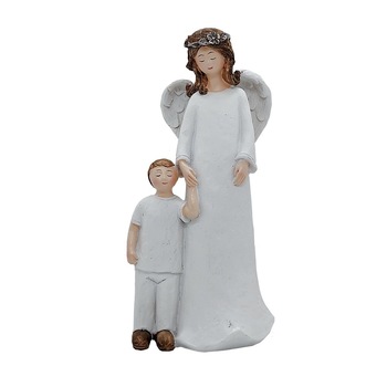 Statueta inger pazitor cu baietel Celeste, Alba, 19cm, Rasina Statueta inger pazitor cu baietel Celeste, Alba, 19cm, Rasina