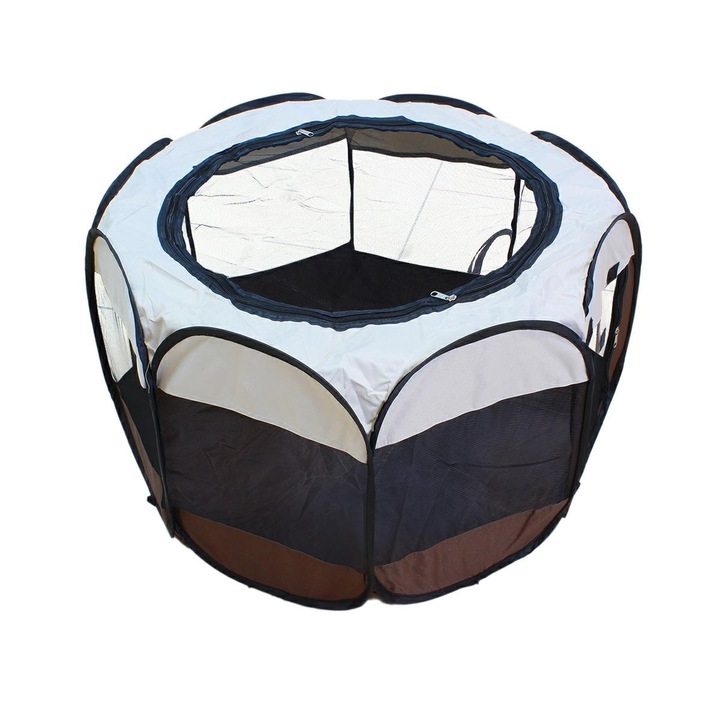 Сгъваема кошара за деца, кафява, подвижен покрив, диаметър 74 см