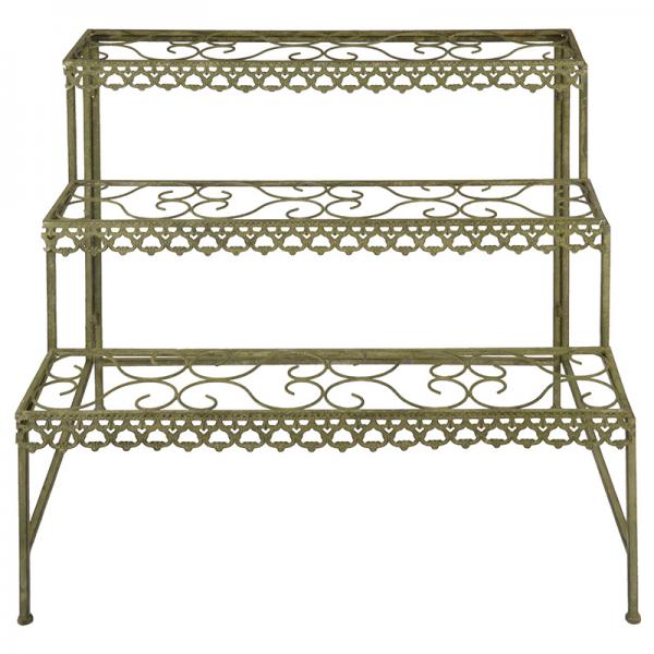 Suport metalic pentru flori, 3 trepte, verde antichizat, 84x88x62 cm