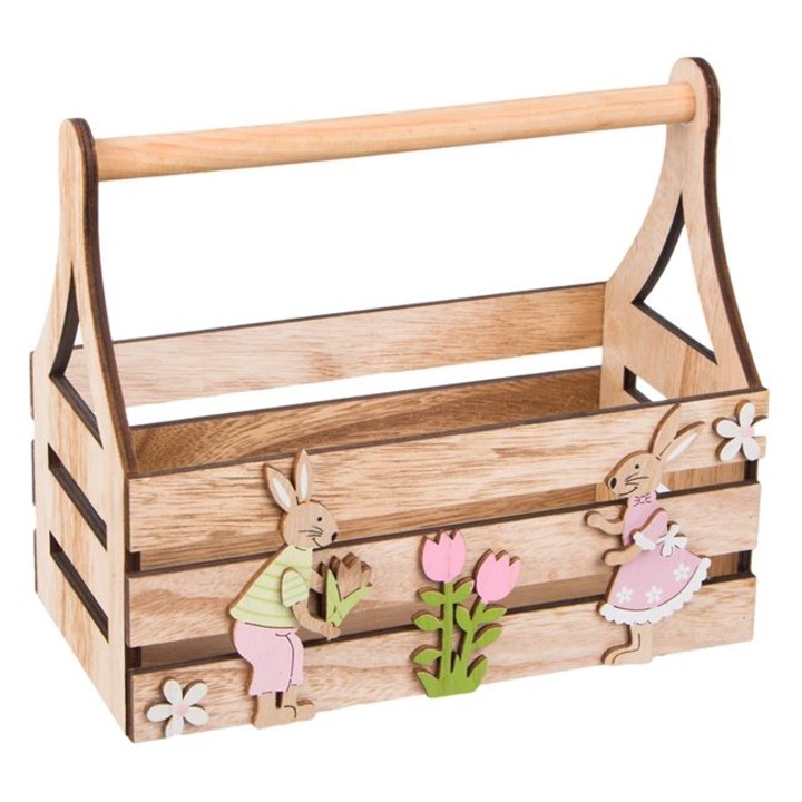 Декоративна дървена великденска кошница Зайци 22.5x11x19см