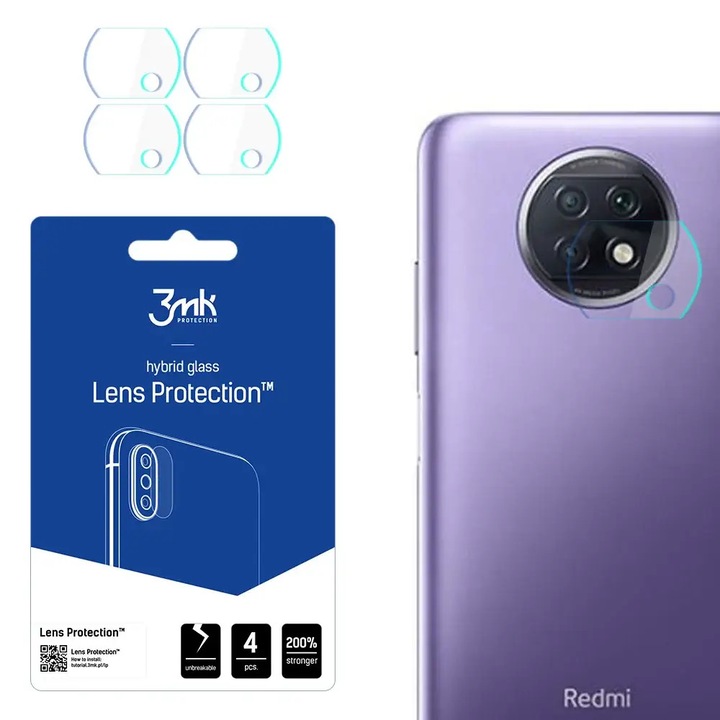 Set 4 x Folie camera 3MK Lens Protection, pentru Camera Xiaomi Redmi Note 9T 5G, Structura Incasabila, 7H, 0.2 mm