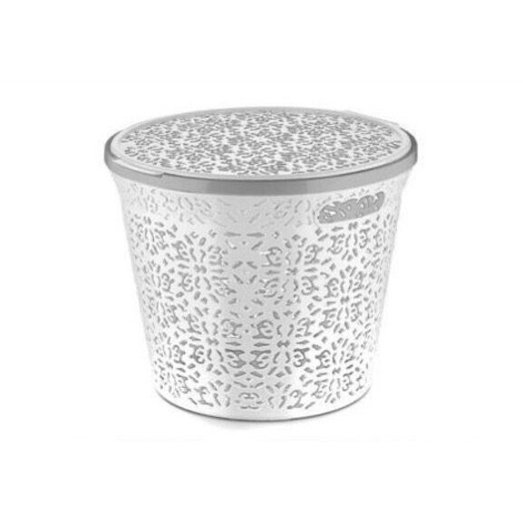 Cos Rotund Dantelat Cu Capac, 15L, Alb