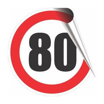 Autocolant limitare de viteza 80km, diametru 10 cm Autocolant limitare de viteza 80km, diametru 10 cm