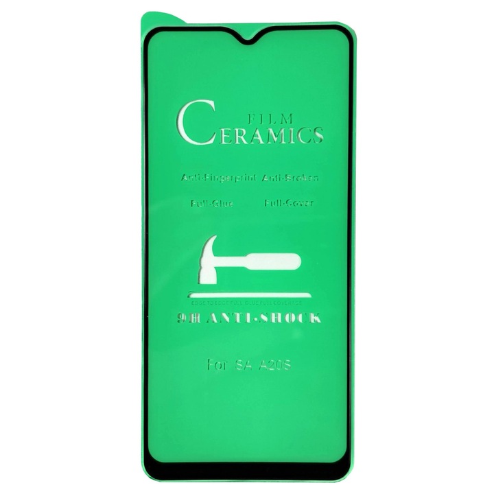 Rugalmas kerámia fólia kompatibilis Samsung Galaxy A20s, 3D fekete, TELJES KÉPERNYŐ, Full Glue, Anti-Shock, Viceversa