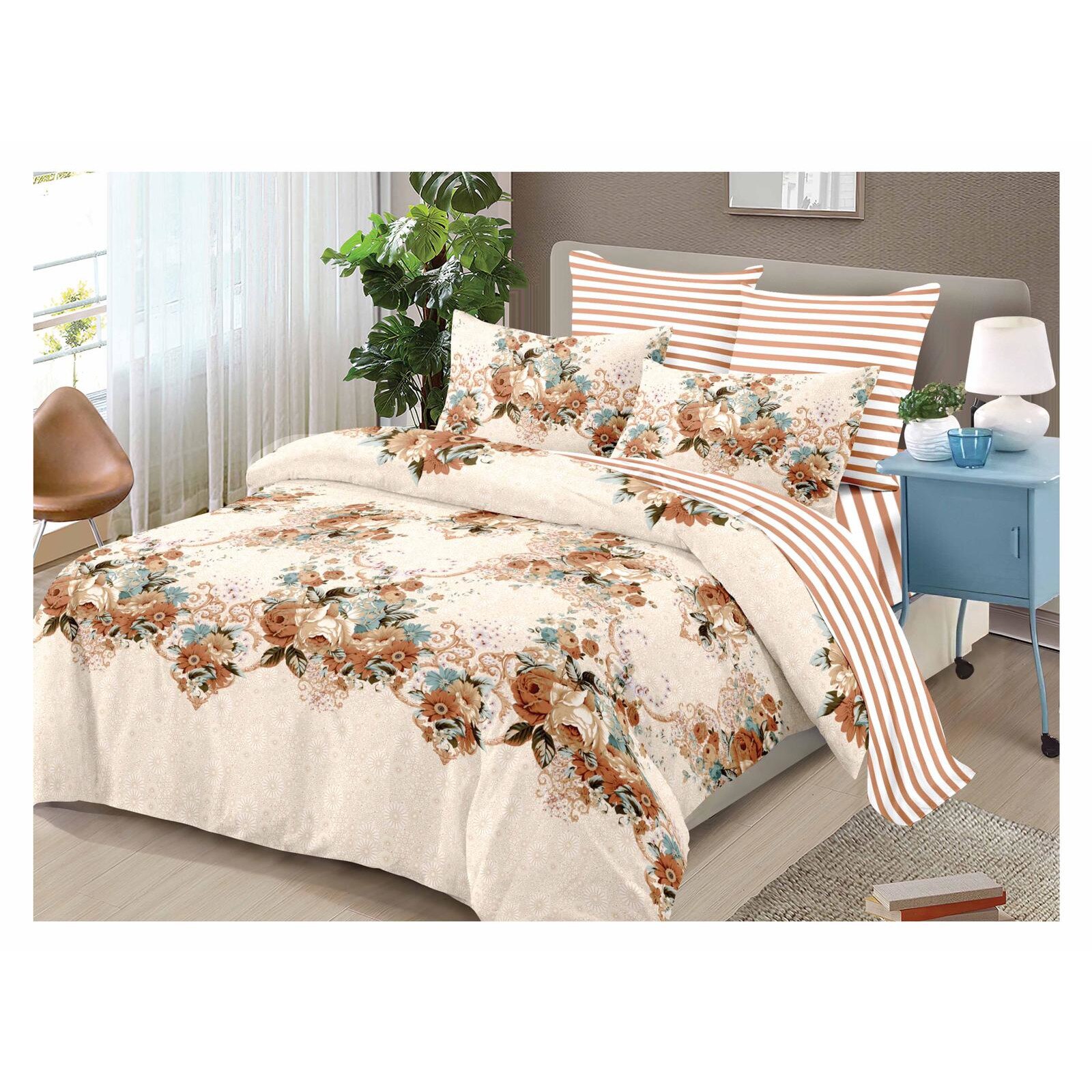 Set Lenjerie de Pat din Finet, 6 Piese, Pat 2 Persoane, Flori Colorate, FN-540